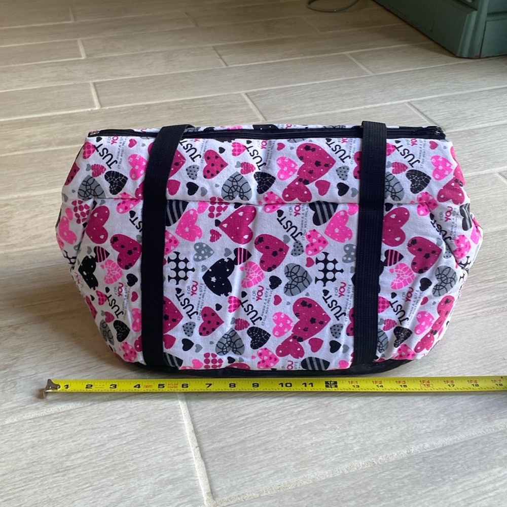 Pet Carrier.10.5”tall x 20”wide x 9”Deep. Long straps. Removable bottom. Zipper